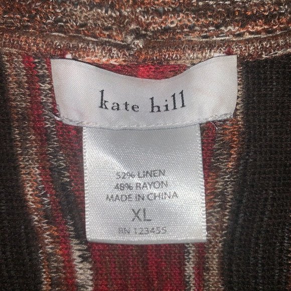 Kate Hill Cardigan Sweater XL Graphic Red Black Womens Open Front Knit NWOT - Picture 2 of 7